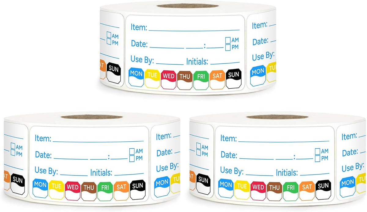 2 Rolls 1000 Pcs 1 X 2 inch Removable Food Date Sticker Labels, Easy to Write for Freezer, Refrigerator Food Containers Date Sticker, Leftover Labels (Blue-Red-US)