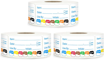 2 Rolls 1000 Pcs 1 X 2 inch Removable Food Date Sticker Labels, Easy to Write for Freezer, Refrigerator Food Containers Date Sticker, Leftover Labels (Blue-Red-US)