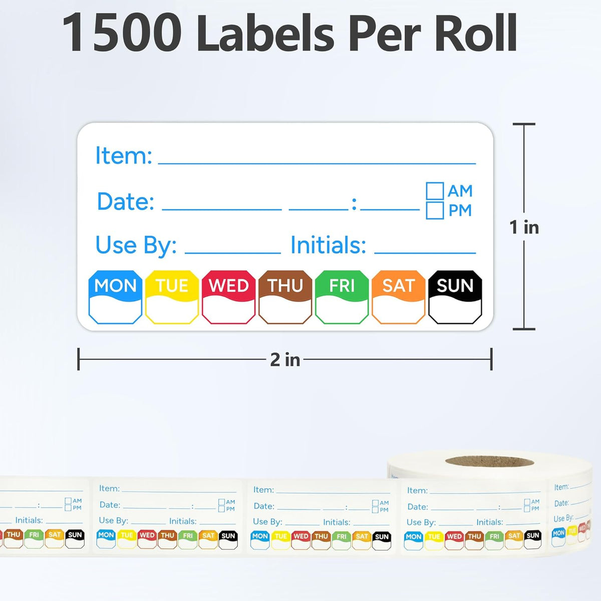 2 Rolls 1000 Pcs 1 X 2 inch Removable Food Date Sticker Labels, Easy to Write for Freezer, Refrigerator Food Containers Date Sticker, Leftover Labels (Blue-Red-US)