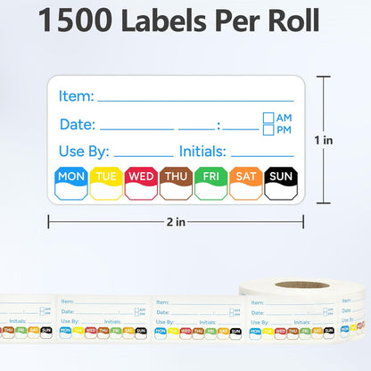 2 Rolls 1000 Pcs 1 X 2 inch Removable Food Date Sticker Labels, Easy to Write for Freezer, Refrigerator Food Containers Date Sticker, Leftover Labels (Blue-Red-US)