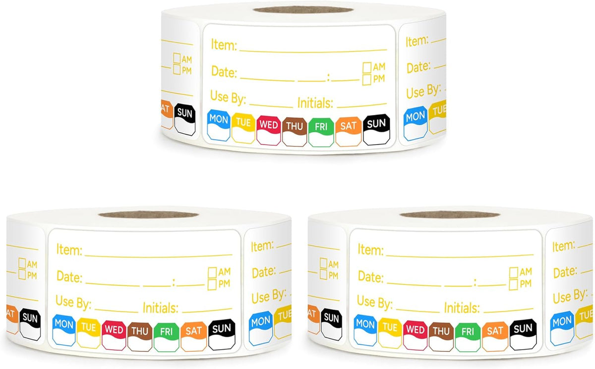 2 Rolls 1000 Pcs 1 X 2 inch Removable Food Date Sticker Labels, Easy to Write for Freezer, Refrigerator Food Containers Date Sticker, Leftover Labels (Blue-Red-US)