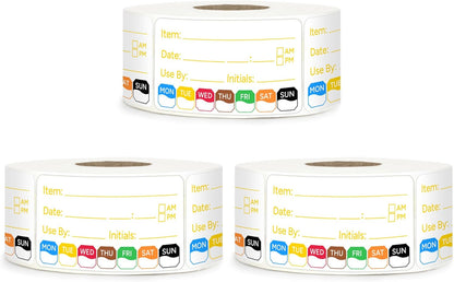 2 Rolls 1000 Pcs 1 X 2 inch Removable Food Date Sticker Labels, Easy to Write for Freezer, Refrigerator Food Containers Date Sticker, Leftover Labels (Blue-Red-US)