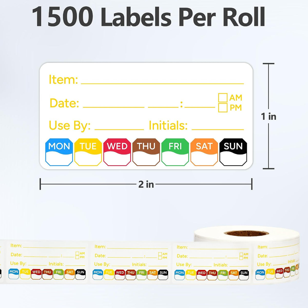 2 Rolls 1000 Pcs 1 X 2 inch Removable Food Date Sticker Labels, Easy to Write for Freezer, Refrigerator Food Containers Date Sticker, Leftover Labels (Blue-Red-US)