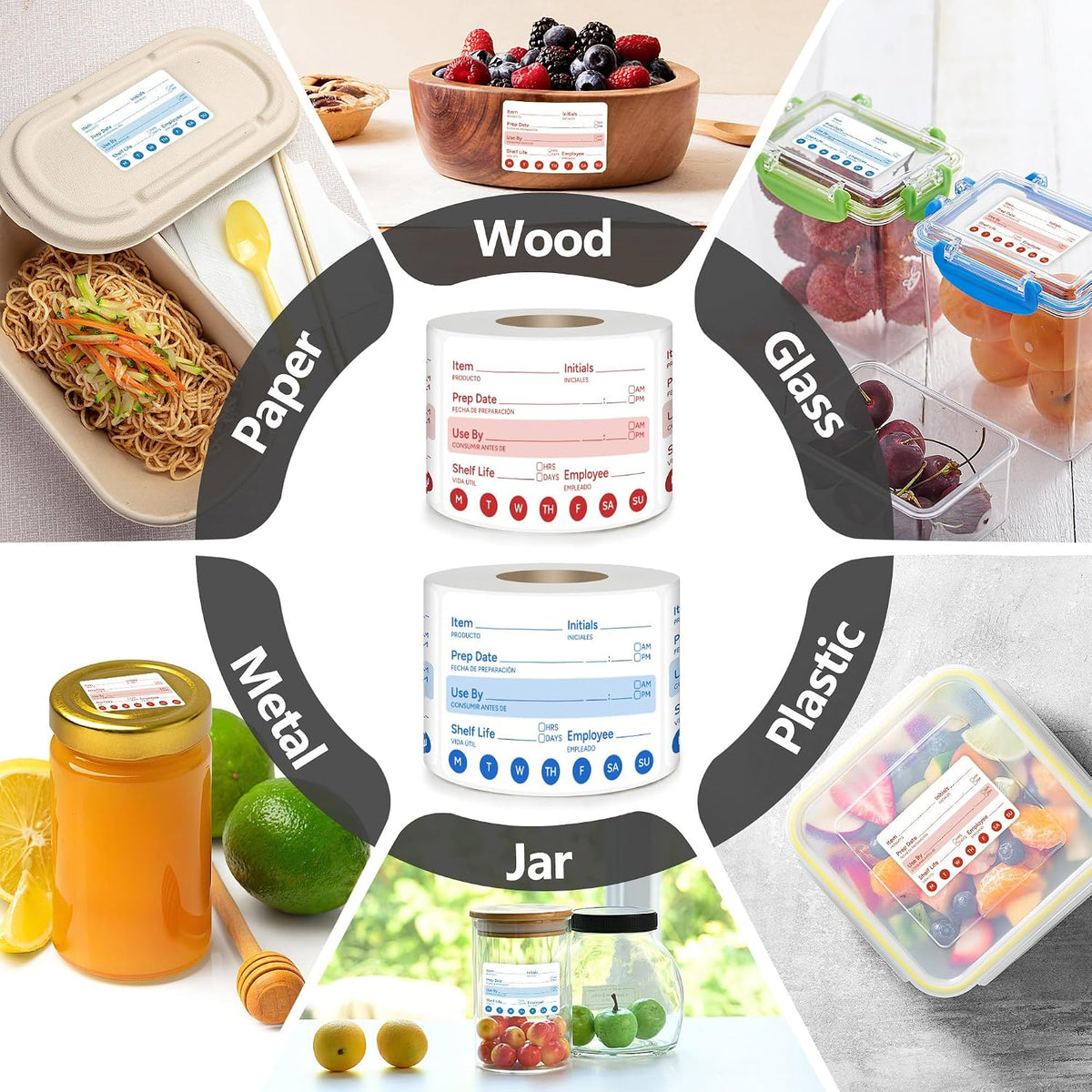 2 Rolls 1000 Pcs 1 X 2 inch Removable Food Date Sticker Labels, Easy to Write for Freezer, Refrigerator Food Containers Date Sticker, Leftover Labels (Blue-Red-US)