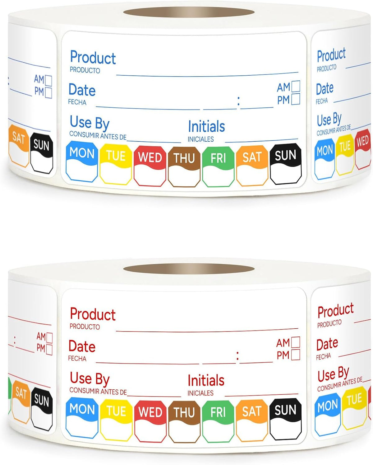 2 Rolls 1000 Pcs 1 X 2 inch Removable Food Date Sticker Labels, Easy to Write for Freezer, Refrigerator Food Containers Date Sticker, Leftover Labels (Blue-Red-US)