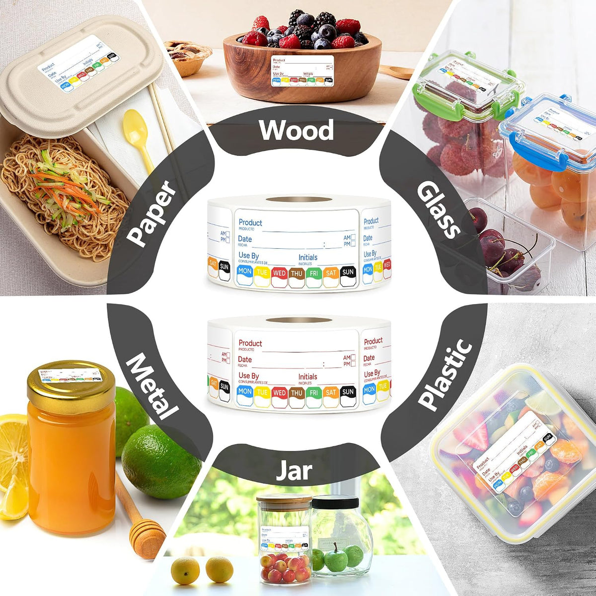 2 Rolls 1000 Pcs 1 X 2 inch Removable Food Date Sticker Labels, Easy to Write for Freezer, Refrigerator Food Containers Date Sticker, Leftover Labels (Blue-Red-US)