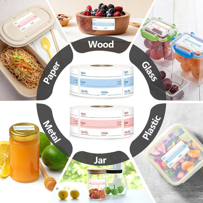 2 Rolls 1000 Pcs 1 X 2 inch Removable Food Date Sticker Labels, Easy to Write for Freezer, Refrigerator Food Containers Date Sticker, Leftover Labels (Blue-Red-US)