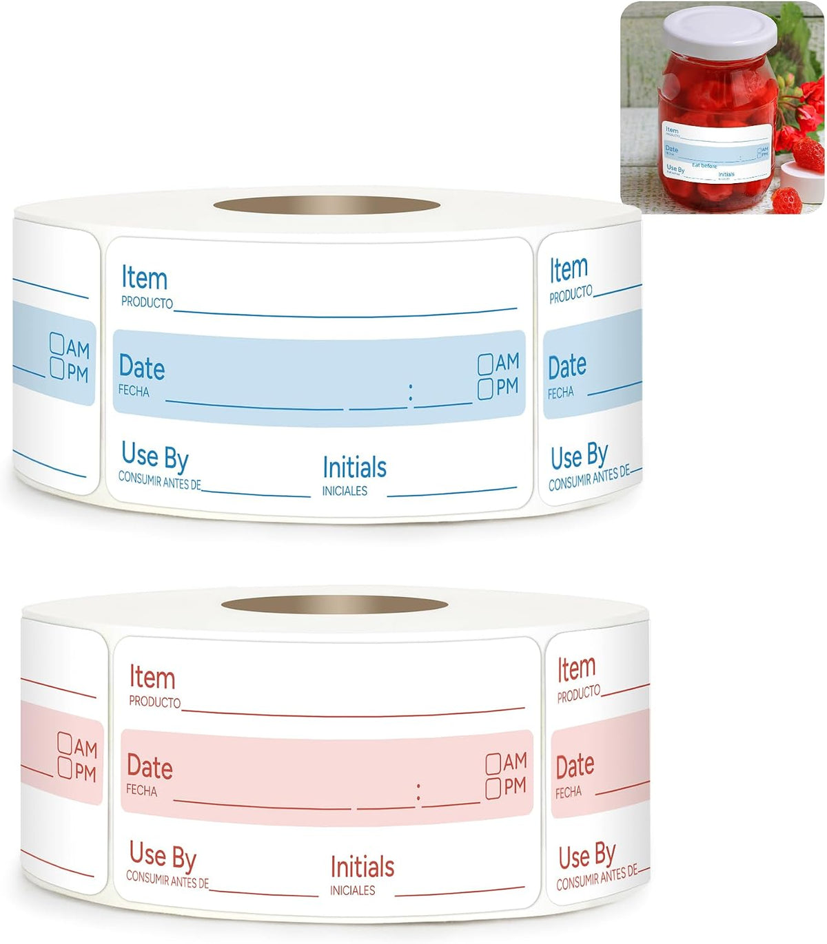 2 Rolls 1000 Pcs 1 X 2 inch Removable Food Date Sticker Labels, Easy to Write for Freezer, Refrigerator Food Containers Date Sticker, Leftover Labels (Blue-Red-US)