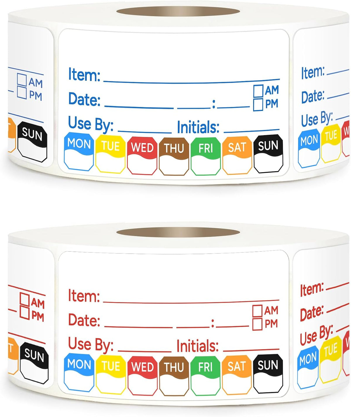 2 Rolls 1000 Pcs 1 X 2 inch Removable Food Date Sticker Labels, Easy to Write for Freezer, Refrigerator Food Containers Date Sticker, Leftover Labels (Blue-Red-US)