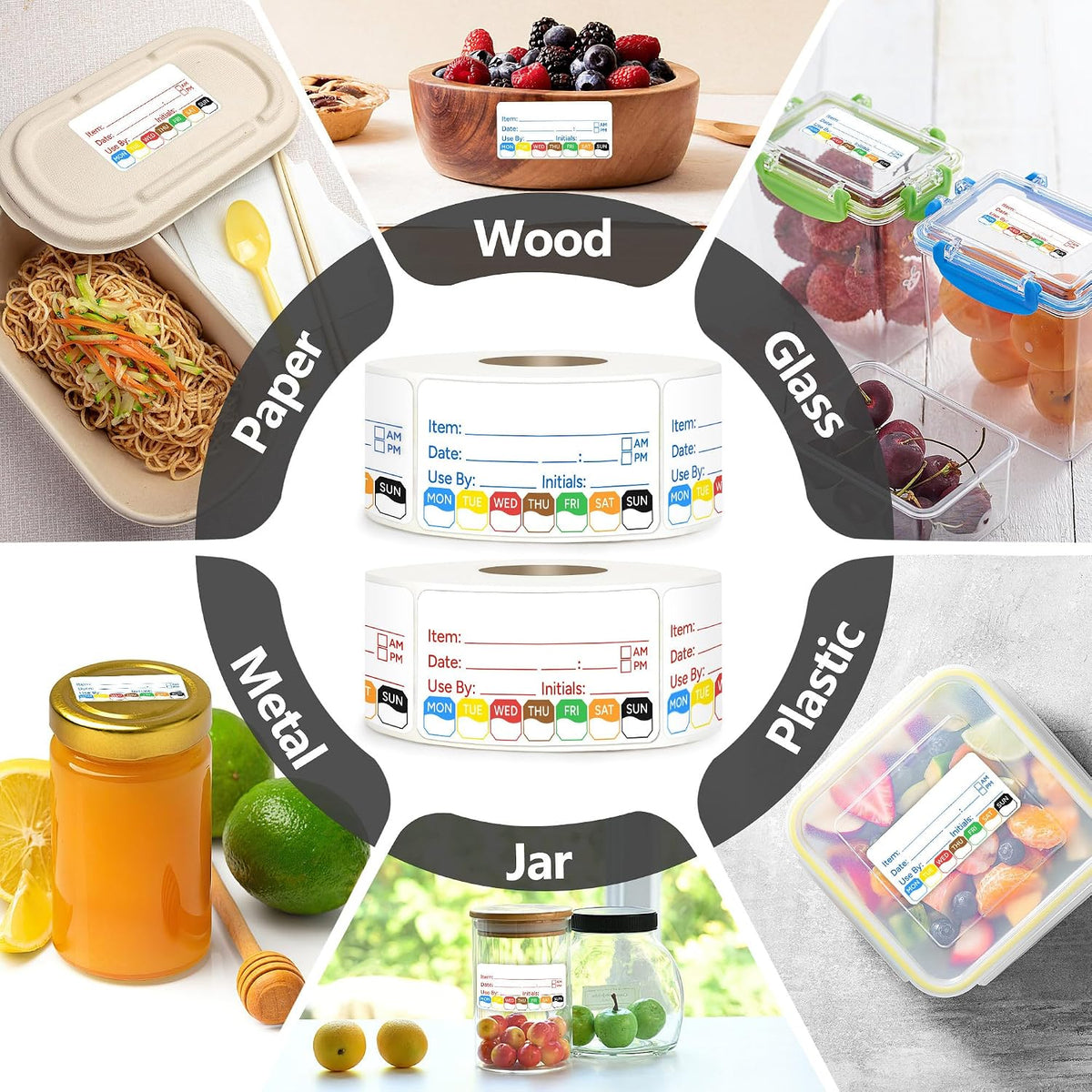 2 Rolls 1000 Pcs 1 X 2 inch Removable Food Date Sticker Labels, Easy to Write for Freezer, Refrigerator Food Containers Date Sticker, Leftover Labels (Blue-Red-US)