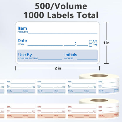 2 Rolls 1000 Pcs 1 X 2 inch Removable Food Date Sticker Labels, Easy to Write for Freezer, Refrigerator Food Containers Date Sticker, Leftover Labels (Blue-Red-US)