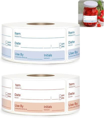 2 Rolls 1000 Pcs 1 X 2 inch Removable Food Date Sticker Labels, Easy to Write for Freezer, Refrigerator Food Containers Date Sticker, Leftover Labels (Blue-Red-US)
