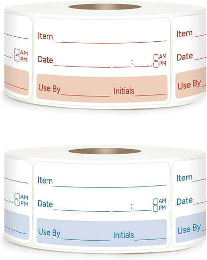 2 Rolls 1000 Pcs 1 X 2 inch Removable Food Date Sticker Labels, Easy to Write for Freezer, Refrigerator Food Containers Date Sticker, Leftover Labels (Blue-Red-US)