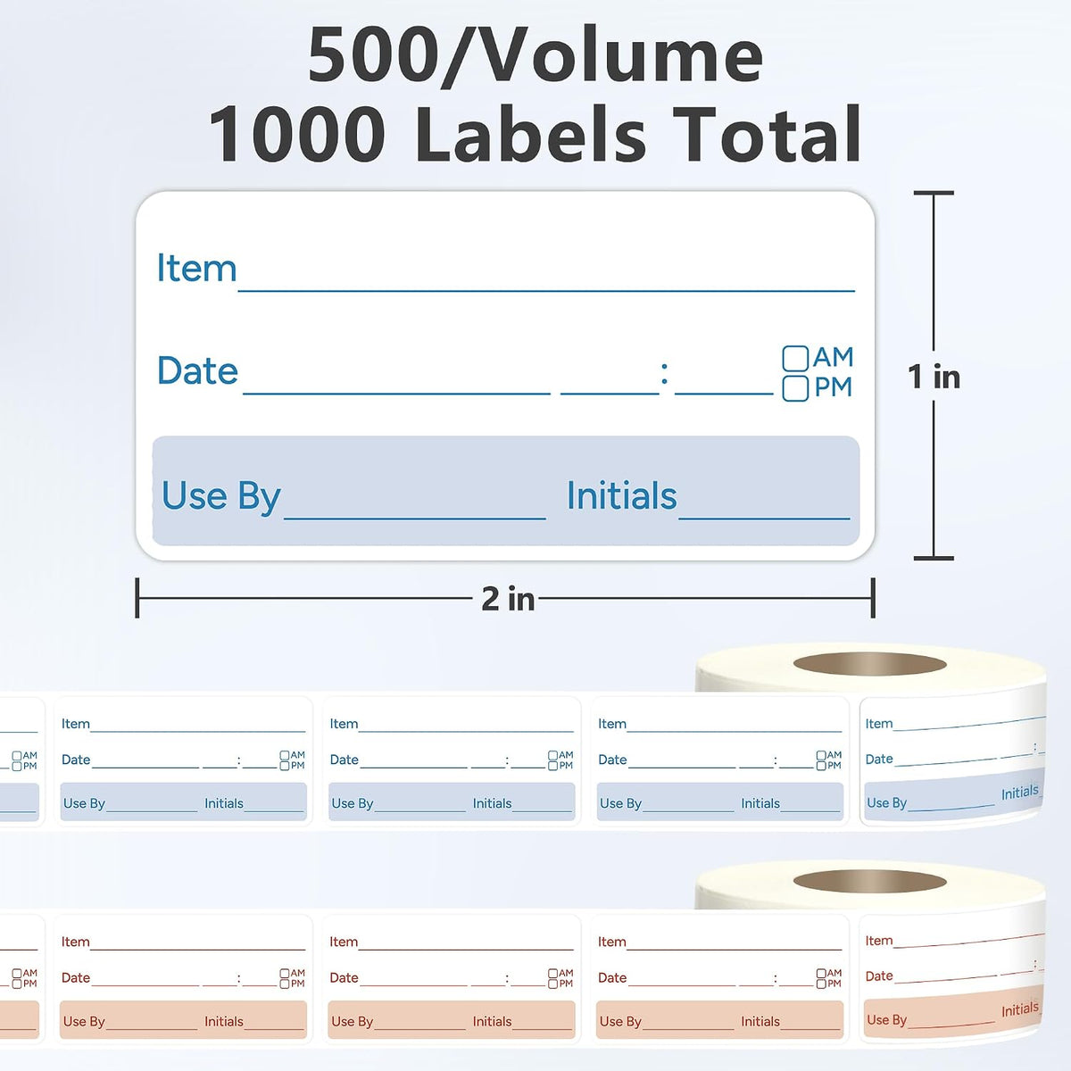 2 Rolls 1000 Pcs 1 X 2 inch Removable Food Date Sticker Labels, Easy to Write for Freezer, Refrigerator Food Containers Date Sticker, Leftover Labels (Blue-Red-US)