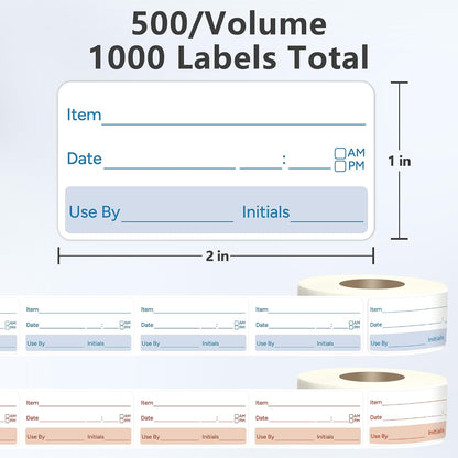 2 Rolls 1000 Pcs 1 X 2 inch Removable Food Date Sticker Labels, Easy to Write for Freezer, Refrigerator Food Containers Date Sticker, Leftover Labels (Blue-Red-US)
