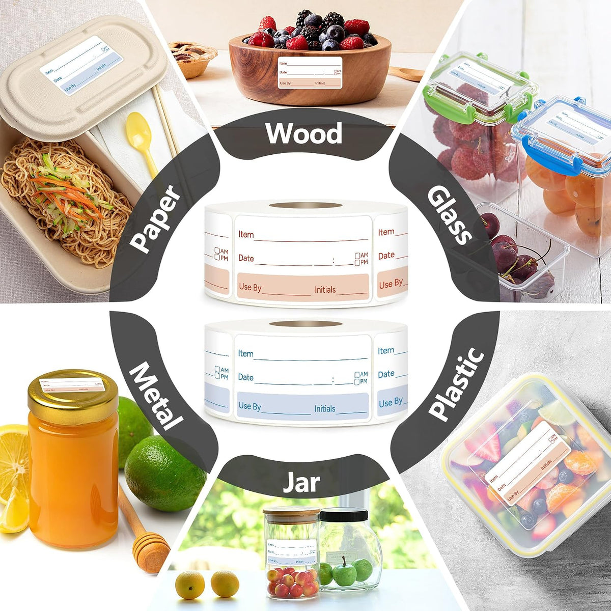 2 Rolls 1000 Pcs 1 X 2 inch Removable Food Date Sticker Labels, Easy to Write for Freezer, Refrigerator Food Containers Date Sticker, Leftover Labels (Blue-Red-US)