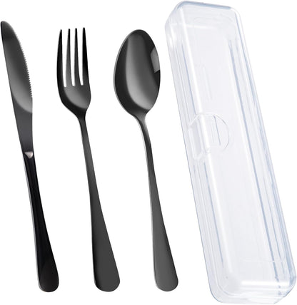 Travel Utensils With Case, Stainless Steel Reusable Portable Utensils Set With Case, Travel Silverware Set
