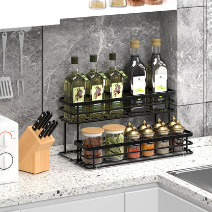 Coffee Syrup Rack Organizer, Syrup Bottle Holder Stand for Coffee Bar, 2-Tier 6 Bottles Storage Shelves for Syrup, Wine, Dressing for Kitchen Countertop (6 Bottles Black)