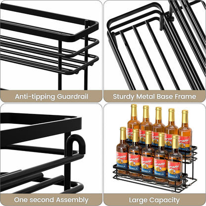 Coffee Syrup Rack Organizer, Syrup Bottle Holder Stand for Coffee Bar, 2-Tier 6 Bottles Storage Shelves for Syrup, Wine, Dressing for Kitchen Countertop (6 Bottles Black)