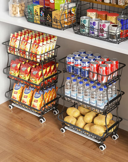 3-Tier Rolling Pantry Floor Organizers and Storage Cart with Wheels