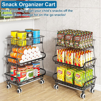 3-Tier Rolling Pantry Floor Organizers and Storage Cart with Wheels