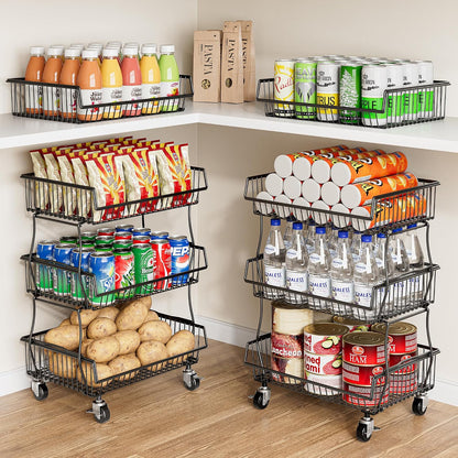 3-Tier Rolling Pantry Floor Organizers and Storage Cart with Wheels