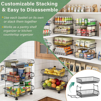 3-Tier Rolling Pantry Floor Organizers and Storage Cart with Wheels