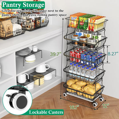 3-Tier Rolling Pantry Floor Organizers and Storage Cart with Wheels