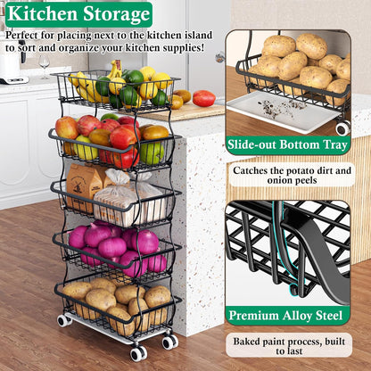 3-Tier Rolling Pantry Floor Organizers and Storage Cart with Wheels