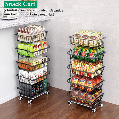 3-Tier Rolling Pantry Floor Organizers and Storage Cart with Wheels
