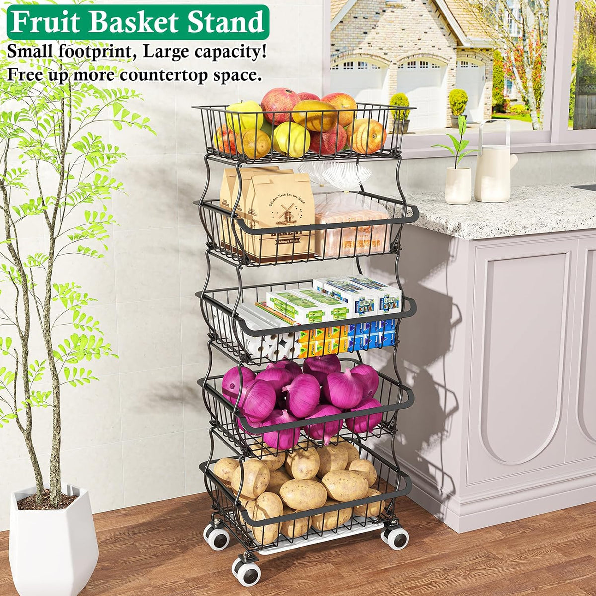 3-Tier Rolling Pantry Floor Organizers and Storage Cart with Wheels