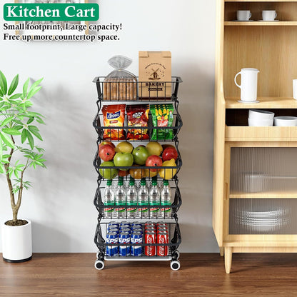 3-Tier Rolling Pantry Floor Organizers and Storage Cart with Wheels