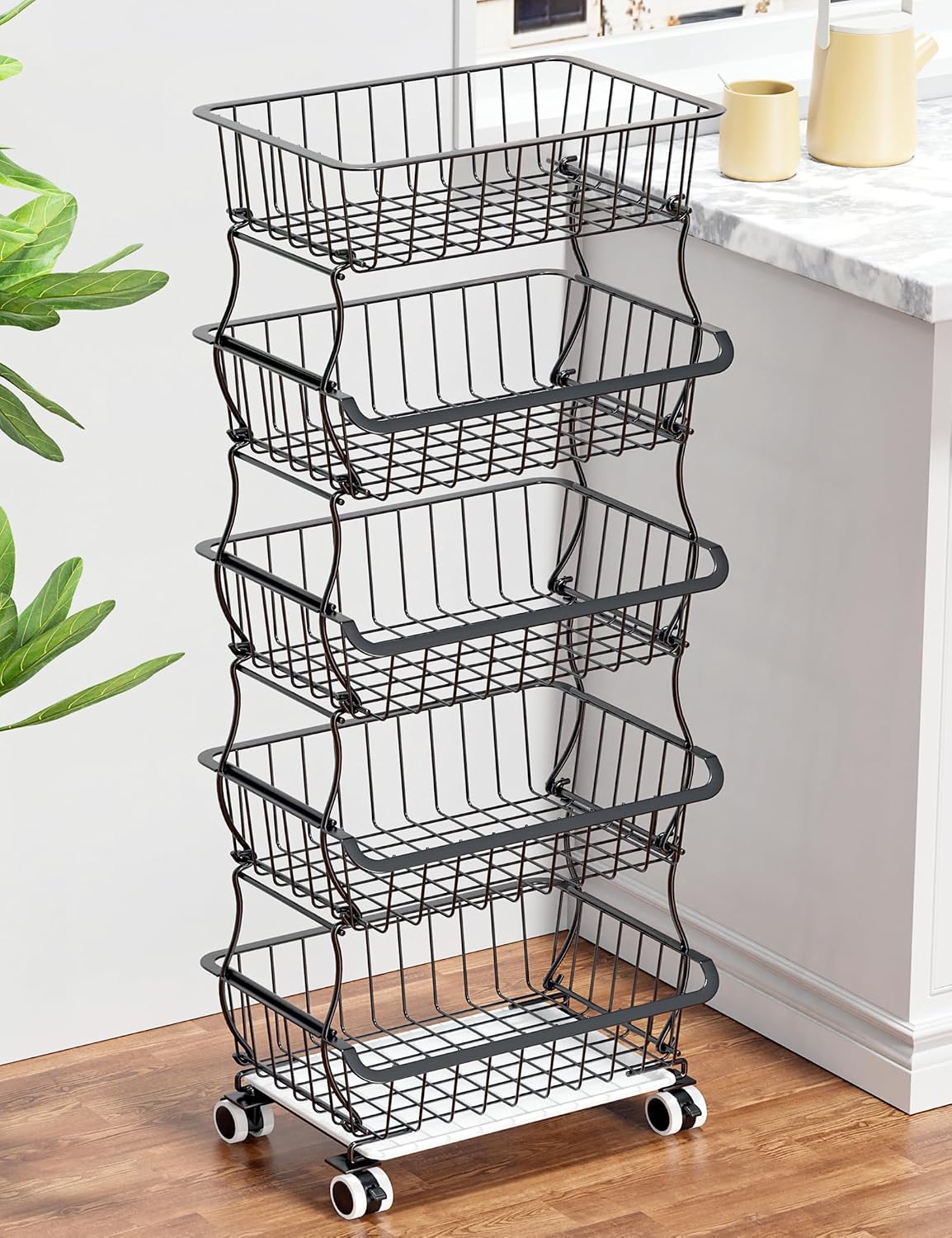 3-Tier Rolling Pantry Floor Organizers and Storage Cart with Wheels