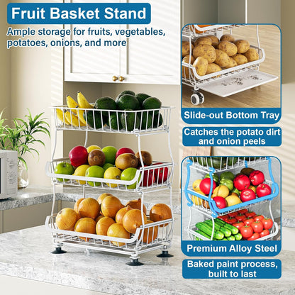 3-Tier Rolling Pantry Floor Organizers and Storage Cart with Wheels