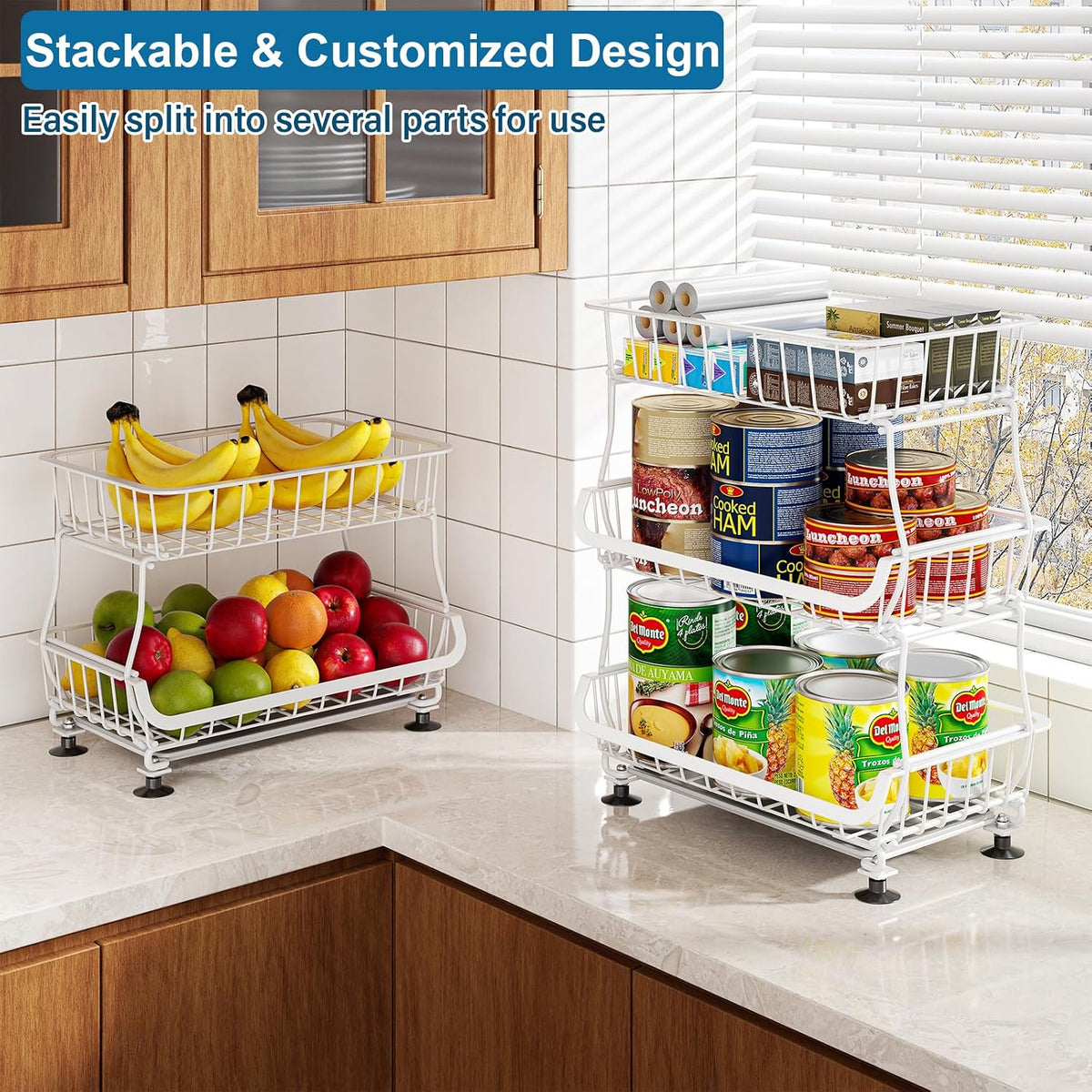 3-Tier Rolling Pantry Floor Organizers and Storage Cart with Wheels