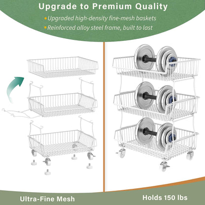 3-Tier Rolling Pantry Floor Organizers and Storage Cart with Wheels