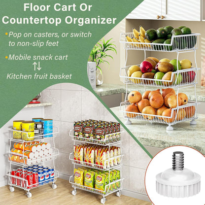 3-Tier Rolling Pantry Floor Organizers and Storage Cart with Wheels