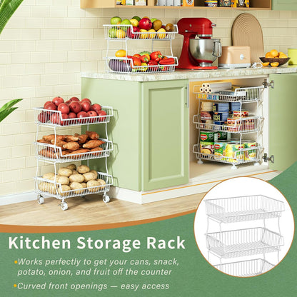3-Tier Rolling Pantry Floor Organizers and Storage Cart with Wheels