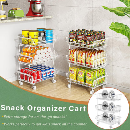 3-Tier Rolling Pantry Floor Organizers and Storage Cart with Wheels