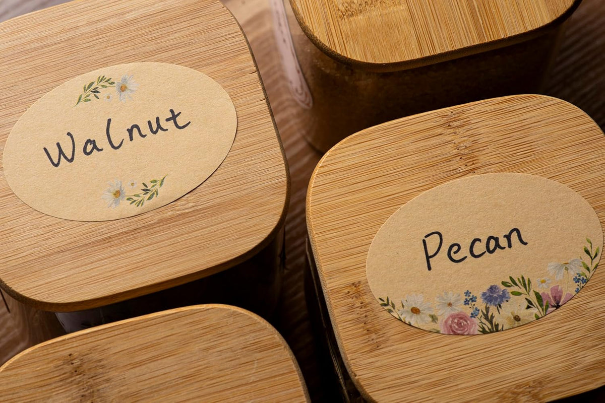 Waterproof & Oil Resistant Jar & Lid Stickers - Pantry/Canning, Spice & Bottle Labels (Golden Flower 2x3)