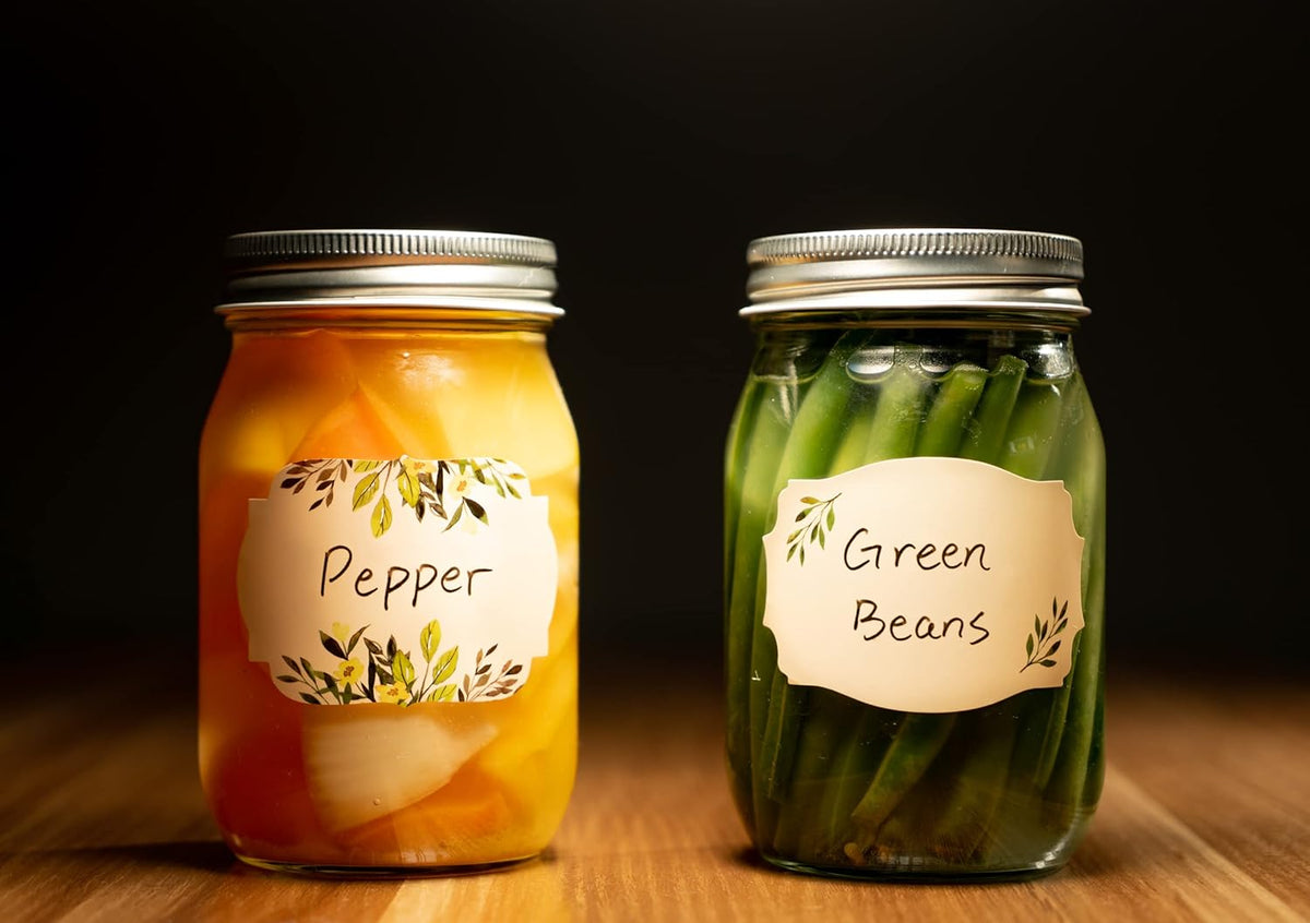 Waterproof & Oil Resistant Jar & Lid Stickers - Pantry/Canning, Spice & Bottle Labels (Golden Flower 2x3)