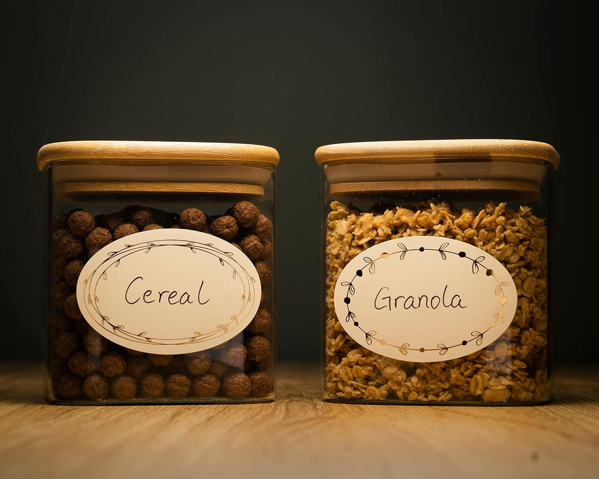 Waterproof & Oil Resistant Jar & Lid Stickers - Pantry/Canning, Spice & Bottle Labels (Golden Flower 2x3)