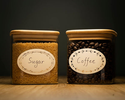 Waterproof & Oil Resistant Jar & Lid Stickers - Pantry/Canning, Spice & Bottle Labels (Golden Flower 2x3)