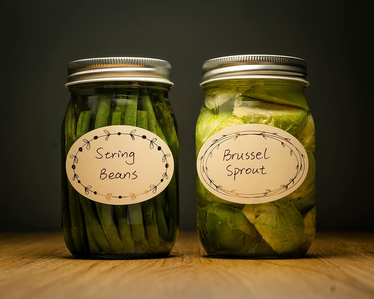 Waterproof & Oil Resistant Jar & Lid Stickers - Pantry/Canning, Spice & Bottle Labels (Golden Flower 2x3)