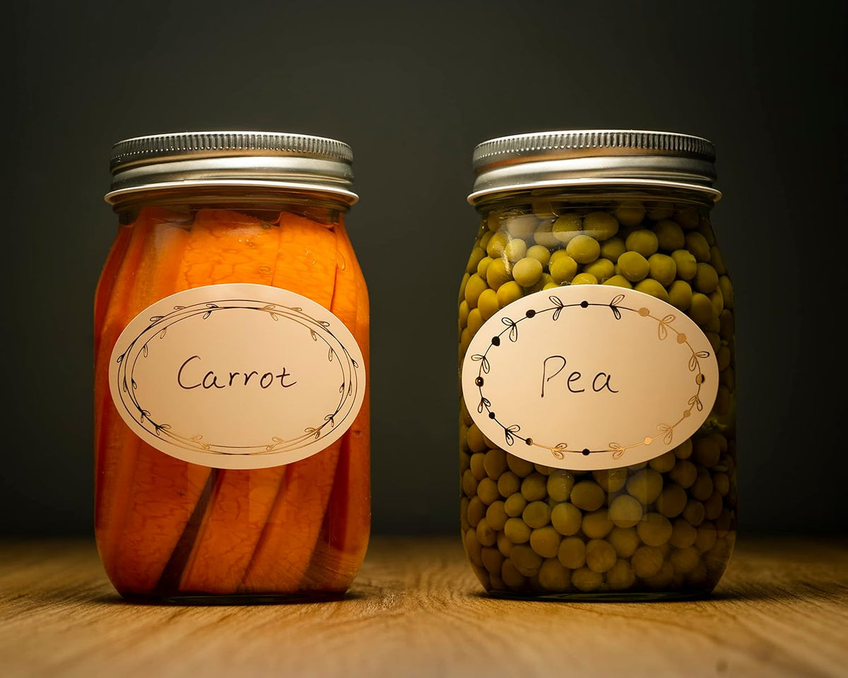 Waterproof & Oil Resistant Jar & Lid Stickers - Pantry/Canning, Spice & Bottle Labels (Golden Flower 2x3)
