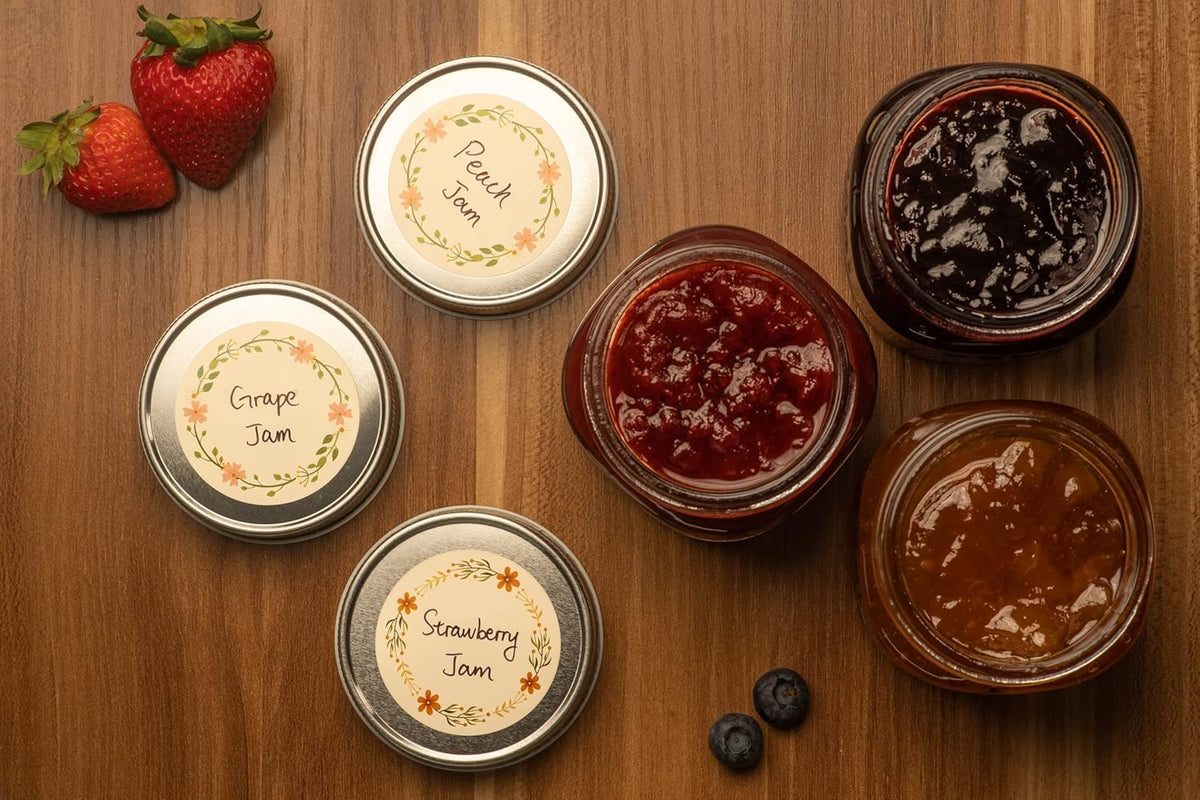 Waterproof & Oil Resistant Jar & Lid Stickers - Pantry/Canning, Spice & Bottle Labels (Golden Flower 2x3)