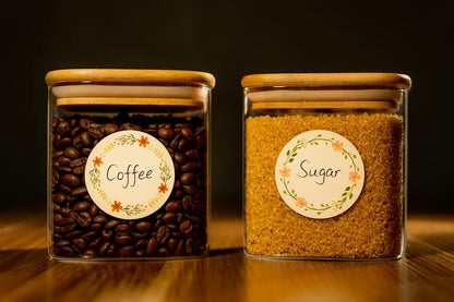 Waterproof & Oil Resistant Jar & Lid Stickers - Pantry/Canning, Spice & Bottle Labels (Golden Flower 2x3)