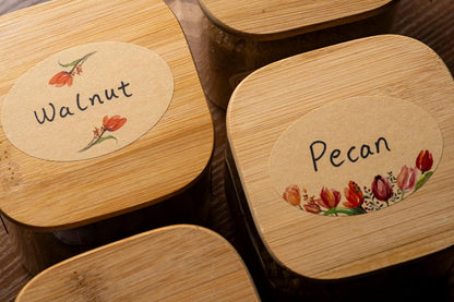 Waterproof & Oil Resistant Jar & Lid Stickers - Pantry/Canning, Spice & Bottle Labels (Golden Flower 2x3)