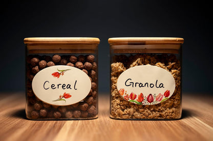 Waterproof & Oil Resistant Jar & Lid Stickers - Pantry/Canning, Spice & Bottle Labels (Golden Flower 2x3)