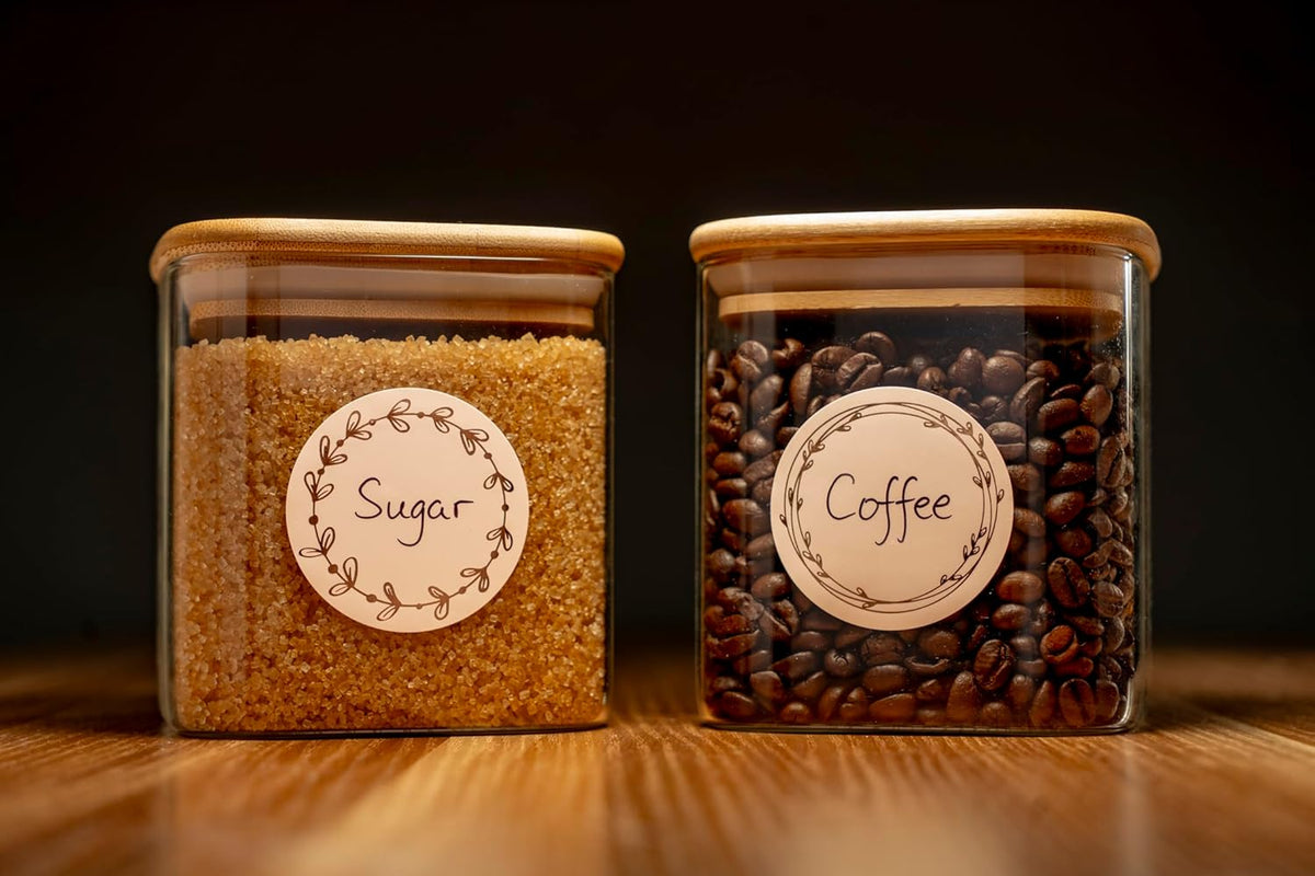 Waterproof & Oil Resistant Jar & Lid Stickers - Pantry/Canning, Spice & Bottle Labels (Golden Flower 2x3)